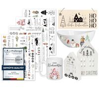 Sugeru Rub On Sticker - Set di 4 frasi decorative per compleanno, Raysin Keraflott, stampi in silicone, per matrimoni, famiglia, mobili, vetro, legno, album fotografici, adesivi estetici (Natale III)