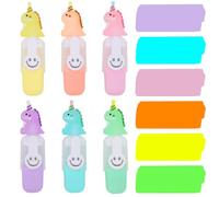 Sugeru®Set di 6 mini Evidenziatori con Cappuccio per Penna a Forma di Cartone Animato,Evidenziatori per Bambini,Colori Neon Pennarelli,Accessori Scuola,Divertenti Penne Glitterate Adulto (Dino)