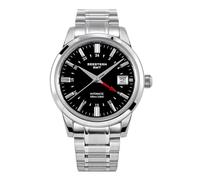 Sugess Orologio Automatico Uomo SE446002 GMT Movimento NH34, Vetro Zaffiro Cupolato, Quadrante Nero, 39.5mm, Cinturino in Acciaio Inox e Cinturino in Pelle, Nero , Bracciale