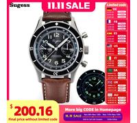 Sugess Orologio da pilota Cronografo a carica manuale Orologi da polso meccanici Scheletro luminoso Orologi da uomo Cristallo Zaffiro Pelle Nuovo 2022