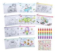 Sugfews 10 astucci da dipingere, sacchetti di stoffa per dipingere bambini, 8 pastelli a cera impilabili (7 colori in 1), piccole borse in tessuto, regalo di compleanno per bambini, con applicazione