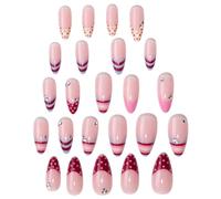 Suggerimenti per manicure con forma di mandorla, base nuda, dettaglio a strisce francesi, motivo punteggiato e accenti di fascino per la manicure domestica quotidiana