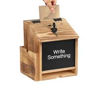 Suggestion Box, Wood Donation Collection Organizer, Secure Ballot Comment, Wall Mounted Locking Container for Church, School, Offices, Hospital, Workplace, Public Space