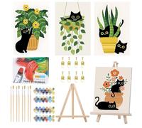 SUHEFAFA 4 pezzi Dipingere con i numeri per bambini a partire da 5 - Gatto Dipingere con i numeri con cornice, DIY Paint by Numbers con 8 pennelli e vernice acrilica, 20 x 30 cm