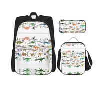 SUHNGE Abstract Marble Ink Textur Stampa 3 in 1 Bookbags Set Spalla Regolabile Zaino Pranzo Borsa Portapranzo Astuccio Astuccio Box, Alfabeti di apprendimento alla moda con dinosauri, Taglia unica