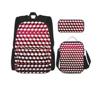 SUHNGE Abstract Marble Ink Textur Stampa 3 in 1 Bookbags Set Spalla Regolabile Zaino Pranzo Borsa Portapranzo Astuccio Astuccio Box, 3D Rosso A Scacchi, Taglia unica