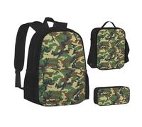 SUHNGE Astratto Scienza Chimica Stampa Teenage Bookbag Lunch Bag Astuccio 3 in 1 Scuola Zaini Set Bambini Zaino, Verde militare mimetico, Taglia unica
