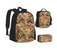 SUHNGE Astratto Scienza Chimica Stampa Teenage Bookbag Lunch Bag Astuccio 3 in 1 Scuola Zaini Set Bambini Zaino, Motivo leopardato a righe., Taglia unica
