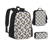 SUHNGE Basset Hound Dog Summer Bus Palme Stampa Zaino Lunch Box Set, 3 in 1 Scuola Bookbag e Astuccio Bundle Matching Combo, Trotting Flat Coated Retrievers Paw, Taglia unica