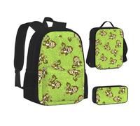 SUHNGE Basset Hound Dog Summer Bus Palme Stampa Zaino Lunch Box Set, 3 in 1 Scuola Bookbag e Astuccio Bundle Matching Combo, Scimmia intelligente verde., Taglia unica