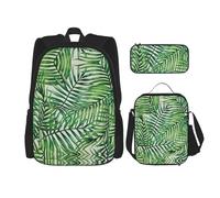 SUHNGE Beauty Pink Floral Flowers Print 3 in 1 Bookbags Set zaino tracolla regolabile borsa pranzo astuccio astuccio astuccio, Banana Foglia Verde, Taglia unica