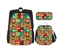 SUHNGE Beauty Pink Floral Flowers Print 3 in 1 Bookbags Set zaino tracolla regolabile borsa pranzo astuccio astuccio astuccio, Arte Stile Frutta, Taglia unica