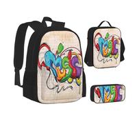 SUHNGE Borsa per il pranzo con stampa di elefanti colorati 3 in 1 zaino per la scuola set zaino per bambini, Stile musicale, Taglia unica