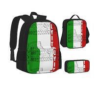 SUHNGE Borsa portapranzo 3 in 1 con stampa con paillettes dorate e glitter, set di zaini per la scuola per bambini, Bandiera italiana del Colosseo Romano, Taglia unica