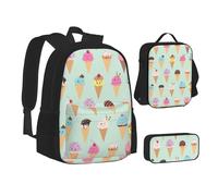SUHNGE Brown Mucca Macchie Stampa Teenage Bookbag Lunch Bag Pencil Case 3 in 1 Scuola Zaini Set Bambini Zaino, Coni gelato, Taglia unica