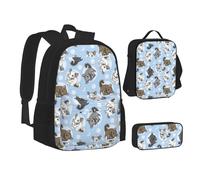 SUHNGE Brown Mucca Macchie Stampa Teenage Bookbag Lunch Bag Pencil Case 3 in 1 Scuola Zaini Set Bambini Zaino, Cincillà blu e luna, Taglia unica