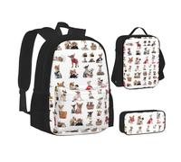 SUHNGE Brown Mucca Macchie Stampa Teenage Bookbag Lunch Bag Pencil Case 3 in 1 Scuola Zaini Set Bambini Zaino, Carino Chihuahua Carlino Pattern, Taglia unica