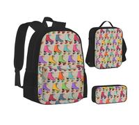 SUHNGE Brown Mucca Macchie Stampa Teenage Bookbag Lunch Bag Pencil Case 3 in 1 Scuola Zaini Set Bambini Zaino, Pattini a rotelle colorati, Taglia unica