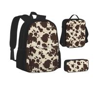 SUHNGE Brown Mucca Macchie Stampa Teenage Bookbag Lunch Bag Pencil Case 3 in 1 Scuola Zaini Set Bambini Zaino, Macchie di mucca marrone, Taglia unica