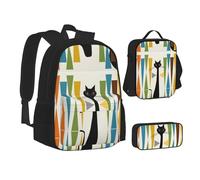 SUHNGE Colorato Tie Dye Stampa Teenage Bookbag Lunch Bag Pencil Case 3 in 1 Scuola Zaini Set Bambini Zaino, Gatto di arte moderna di metà secolo, Taglia unica
