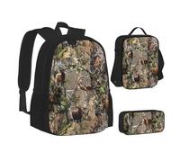 SUHNGE Cute Animal Fox Flower Print Teenage Bookbag Lunch Bag Pencil Case 3 in 1 Scuola Zaini Set Bambini Zaino, Caccia Cervo Orso Alce, Taglia unica