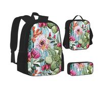 SUHNGE Cute Penguins Take Pictures Stampa Teenage Bookbag Lunch Bag Pencil Case 3 in 1 Scuola Zaini Set Bambini Zaino, Cactus Rosa Succulente, Taglia unica