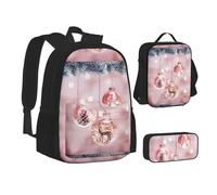 SUHNGE Cute Squirrels Print Teenage Bookbag Lunch Bag Pencil Case 3 in 1 Scuola Zaini Set Bambini Zaino, Palla di Natale rosa, Taglia unica