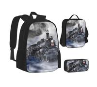 SUHNGE Cute Squirrels Print Teenage Bookbag Lunch Bag Pencil Case 3 in 1 Scuola Zaini Set Bambini Zaino, Nuvole di treno a vapore, Taglia unica