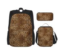SUHNGE Dahlia - Zaino scolastico 3 in 1 con stampa floreale, set con portapranzo, astuccio da viaggio per laptop, Grazioso leopardo., Taglia unica