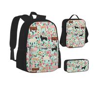 SUHNGE Delicious Coffee Print Teenage Bookbag Lunch Bag Pencil Case 3 in 1 Zaini Scuola Set Bambini Zaino, Animale della fattoria., Taglia unica