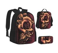 SUHNGE DNA Chain Photo Print Zaino Lunch Box Set, 3 in 1 Scuola Bookbag e Astuccio Bundle Matching Combo, Rosa Gotica, Taglia unica