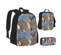 SUHNGE DNA Chain Photo Print Zaino Lunch Box Set, 3 in 1 Scuola Bookbag e Astuccio Bundle Matching Combo, Anatre di Germano, Taglia unica