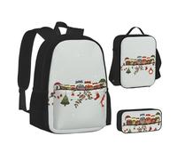 SUHNGE DNA Chain Photo Print Zaino Lunch Box Set, 3 in 1 Scuola Bookbag e Astuccio Bundle Matching Combo, Carino gufo di Natale sul ramo, Taglia unica