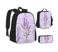 SUHNGE DNA Chain Photo Print Zaino Lunch Box Set, 3 in 1 Scuola Bookbag e Astuccio Bundle Matching Combo, Timbro di lavanda, Taglia unica
