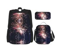 SUHNGE Dusky Rose Print 3 in 1 Set di borse a tracolla regolabile zaino pranzo borsa portamatite astuccio scatola, Fuochi d'artificio di, Taglia unica