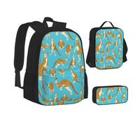 SUHNGE Evil Eyes Print Teenage Bookbag Lunch Bag Pencil Case 3 in 1 Zaini Scuola Set Bambini Zaino, Funny Cartoon Kangaroo Zoo, Taglia unica