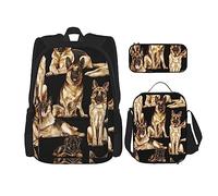 SUHNGE Galaxy in The Universe Print 3 in 1 Bookbags Set Zaino Spalla Regolabile Borsa Pranzo Astuccio Astuccio Astuccio, Pastore Tedesco, Taglia unica