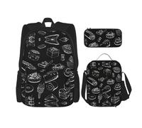 SUHNGE Ghirlanda natalizia con stampa di luci 3 pezzi, zaino per la scuola con borsa per il pranzo, set astuccio per ragazze scuola media, Pasticcini sulla lavagna, Taglia unica