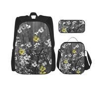 SUHNGE Ghirlanda natalizia con stampa di luci 3 pezzi, zaino per la scuola con borsa per il pranzo, set astuccio per ragazze scuola media, Arte murale floreale, Taglia unica