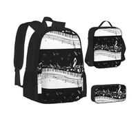 SUHNGE Graziosa borsa per il pranzo con stampa a pois per adolescenti, 3 in 1, zaino per la scuola set zaino per bambini, Tasti per pianoforte con note musicali, Taglia unica, moderno