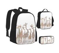 SUHNGE Graziosa borsa per il pranzo con stampa a pois per adolescenti, 3 in 1, zaino per la scuola set zaino per bambini, Giraffe Del Fumetto Selvaggio Carino, Taglia unica