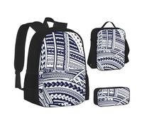 SUHNGE Graziosa borsa per il pranzo con stampa a pois per adolescenti, 3 in 1, zaino per la scuola set zaino per bambini, Modello Tribale Maori Polinesiano Blu, Taglia unica