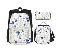 SUHNGE Gruppo di borse 3 in 1 con stampa geometrica marocchina, set di borse a tracolla regolabili, borsa per il pranzo, astuccio per matite, Fiore disegnato a mano., Taglia unica