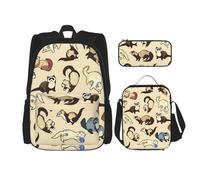 SUHNGE Gruppo di borse 3 in 1 con stampa geometrica marocchina, set di borse a tracolla regolabili, borsa per il pranzo, astuccio per matite, Furetto peloso, Taglia unica