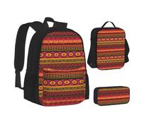 SUHNGE Hardwoods - Set di zaino per il pranzo con stampa mimetica verde, 3 in 1, borsa per la scuola e astuccio, Messicano Folk Art Boho, Taglia unica