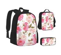 SUHNGE Hen Flying Butterflies Among Flowers - Set 3 in 1 con zaino e astuccio per la scuola e astuccio abbinabili, Fiore di rosa., Taglia unica