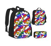 SUHNGE Imagen De Pug - Zaino porta pranzo 3 in 1 con stampa di pug e astuccio per la scuola, Arcobaleno Colorato Gay Pride Cuori, Taglia unica