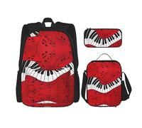 SUHNGE Mexican Otomi Animals Print 3 in 1 Bookbags Set Zaino Spalla Regolabile Borsa Pranzo Borsa Portapenne Astuccio Scatola, Nota musicale pianoforte, Taglia unica