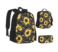 SUHNGE Mid Century Modern con stampa a forma di goccia borsa per libri per adolescenti borsa pranzo astuccio 3 in 1 zaino scuola set zaino per bambini, Api di Girasole, Taglia unica