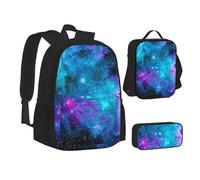 SUHNGE Mid Century Modern con stampa a forma di goccia borsa per libri per adolescenti borsa pranzo astuccio 3 in 1 zaino scuola set zaino per bambini, Cielo Stella Viola, Taglia unica
